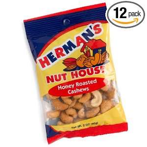 Hermans Nut House Honey Roasted Cashews, 2 Ounce Bags (Pack of 12 
