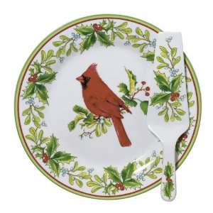  Andrea by Sadek Holiday Cardinal Porcelain Cake Plate 