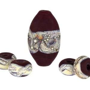  27mm Deep Burgundy and Silver Artisan Lampwork Beads Set 