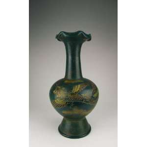 one Green Glaze Petal Mouthed Porcelain Vase With Incised Gilt Phoenix 
