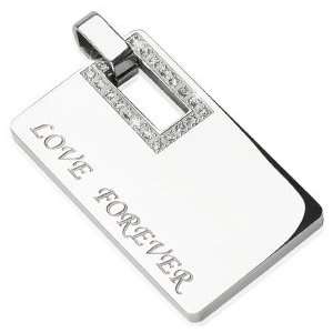  Love Forever Zirconia Studded Dog Tag Pendant Jewelry
