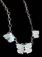 Zuni R Haloo Sterling Lapis Inlay Butterfly Necklace  