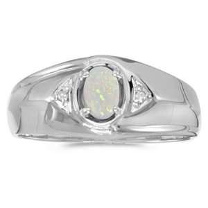  14k White Gold October Birthstone Oval Opal And Diamond 
