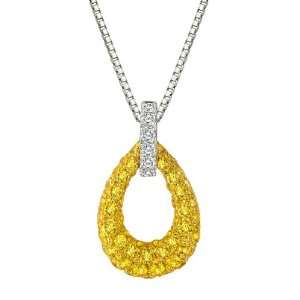 18K White Gold October Birth Stone Yellow Sapphire And Round Diamond 