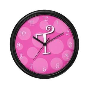  T Initial Pink Polka Dot Wall Clock, 10