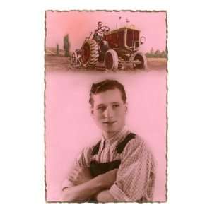  Farm Boy and Tractor Premium Giclee Poster Print, 18x24 