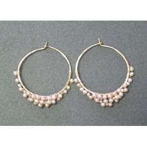   Earrings Hammered Hoops with Rose Colored Freshwater Pearls Jewelry