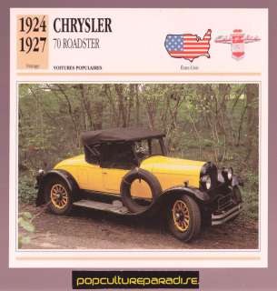 1924 1927 CHRYSLER 70 ROADSTER Car FRENCH PHOTO CARD  