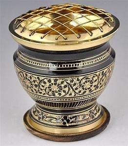 Carved Brass Screen Charcoal Burner with Coaster   4 Height  