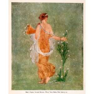 1929 Color Print Flora Costume Woman Roman Art Fresco Basket Goddess 