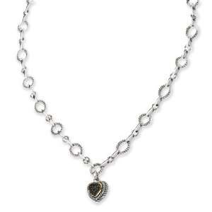   Sterling Silver w/14k Black Diamond Heart Drop 17 Necklace Jewelry