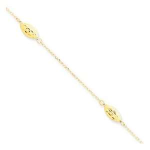  14k Yellow Gold Polished Puffed Rice Bead Anklet Jewelry