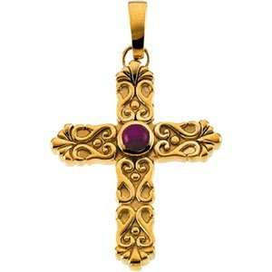  14K Yellow Gold Ruby Star Cross Pendant Jewelry