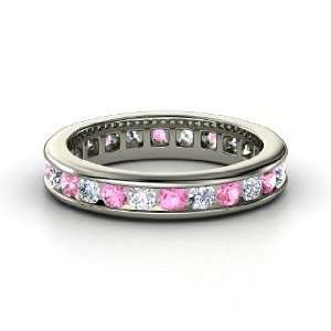   Eternity Band, 14K White Gold Ring with Pink Sapphire & Diamond