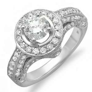  14k White Gold Round Diamond Ladies Bridal Engagement Halo 