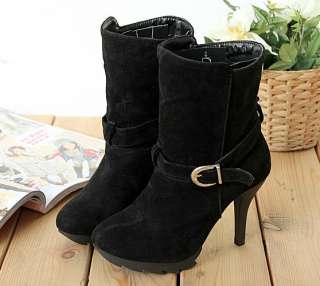   Womens buckle pumps high heel knee boots shoes US5 9.5 #087  