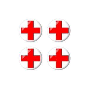  Red Cross   3D Domed Set of 4 Stickers Badges Wheel Center 