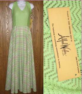 Vintage Alfred Werber Boho Maxi Halter Dress 10 (6) Pink Green New Old 