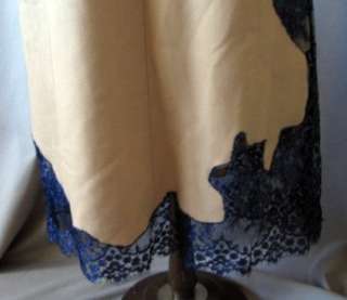 LELA ROSE Camel Spaghetti Strap Dress w/Blue Lace Hem Size Small 