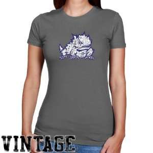 NCAA TCU Horned Frogs Ladies Charcoal Distressed Logo Vintage Slim Fit 