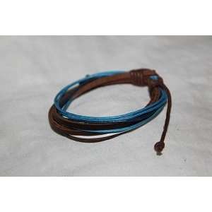 Multi Strand Leather Bracelet / Hemp Surfer Tribal Wristband Brown 