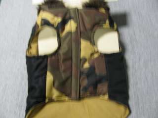 CAMOUFLAGE BROWN ARMY HUNTING DOG HOODIE FAUX FUR COAT SM MED NEW 