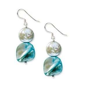   Light Blue Mother of Pearl & FW Cultured Pearl Earrings Jewelry