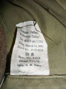 Vintage Military Overcoat Olive Drab 1941 38 R  