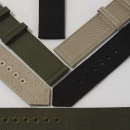Canvas Vintage Military Style 2 Piece Watch Band with Stitched Holes 
