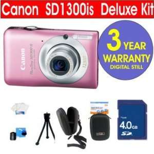  PowerShot SD1300 IS 12.1 MP Digital ELPH Camera (Pink) + 4 GB High 