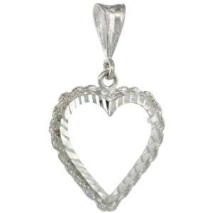 Sterling Silver Heart Bezel Pendant, 1 1/16 in. (27mm) tall, Diamond 
