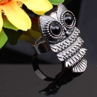 NEW~~ Tibetan Silver Cute Black Eye Owl Ring Size 8 10 Adjustable 1pcs 