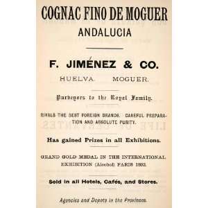1895 Ad Cognac Fino de Moguer Andalusia Jimenez Paris Exhibition Spain 