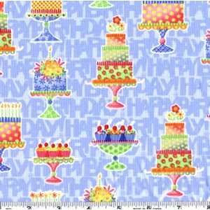  45 Wide Special Occasions Birthday Cakes Blue Fabric By 