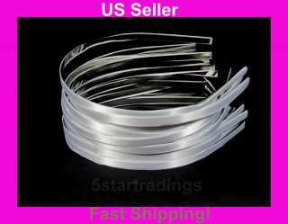 12 Metal Headbands White Satin Top 5mm 3/8 No Teeth Wholesale Lot 