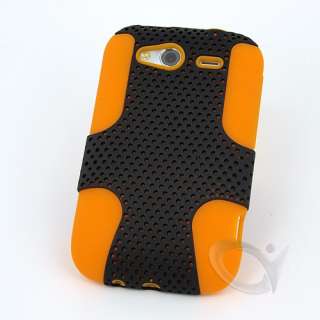 For HTC Wildfire S Black Mesh Orange Silicone Combo Case with Screen 