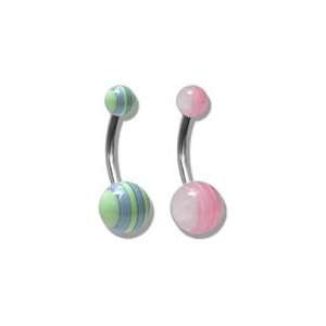   PASTEL STRIPE ACRYLIC NAVEL BARBELL 14g 7/16 Mix My Colors Jewelry