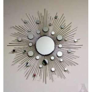  Silver Sunburst Retro Sun Circle Glass Wall Mirror Art