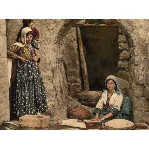 Vintage Travel Poster   Syrian peasant making bread Holy Land 24 X 18