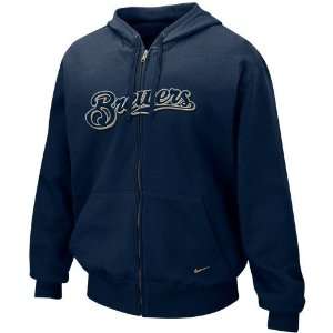  Nike Milwaukee Brewers Navy Blue Tackle Twill Full Zip 