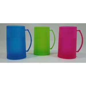   Blue, Green, Pink Frozen (Freezer) Beer Mugs Set of 3 