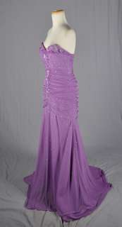 MORI LEE Purple Mesh Overlay w/ Sequin Detail Strapless Pageant Prom 