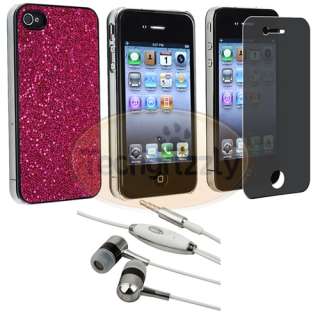 Pink Bling Case+Inear Headset+Privacy SG For iPhone 4 s 4s 4G Gen 16GB 