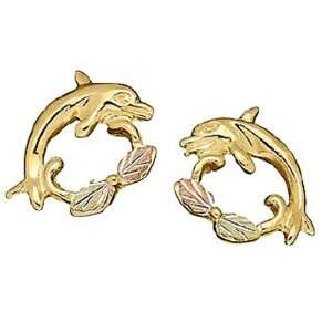  Stamper 12K Black Hills Gold Womens Gold Dolphin Earrings 