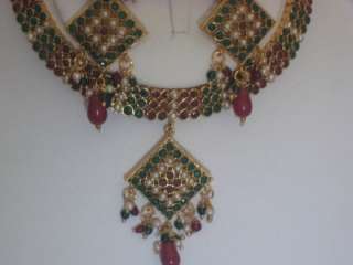 NEW gold PLATED POLKI NECKLACE SET WITH EARRINGS  