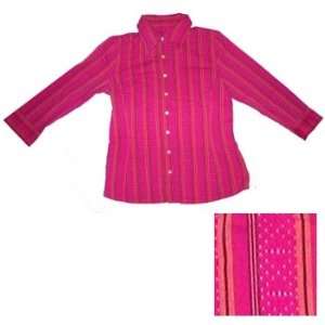  Fitted 3 4 Sleeve Button Down Shirt in Fuschia Pink 
