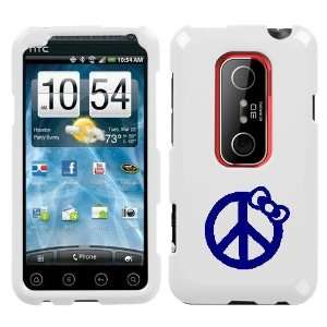  HTC EVO 3D BLUE PEACE BOW ON A WHITE HARD CASE COVER 