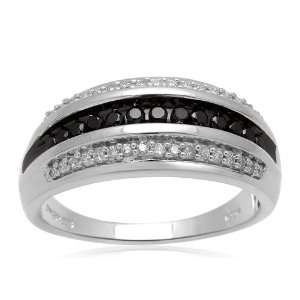  Mens Sterling Silver Black and White Diamond Ring (1/2 
