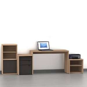   Desk Set with Bookcase and Media Storage White/Walnut