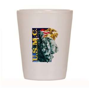  Shot Glass White of USMC US Marine Corps Soldier with US 